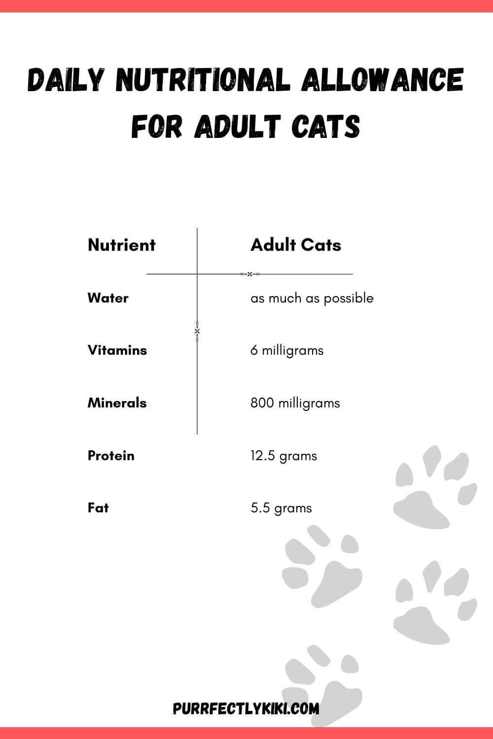 Daily Nutritional Allowance for Adult Cats