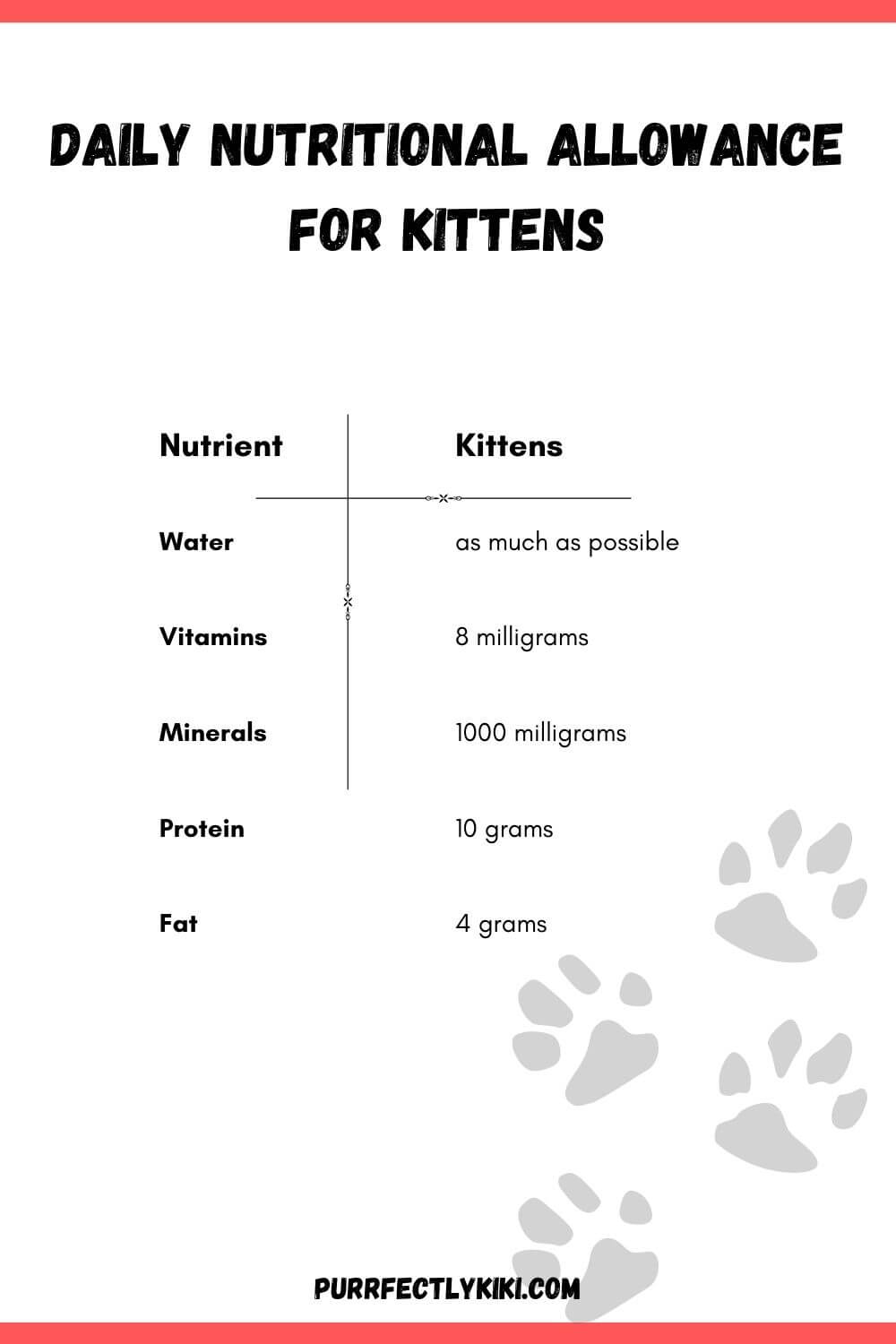 Daily Nutritional Allowance for Kittens