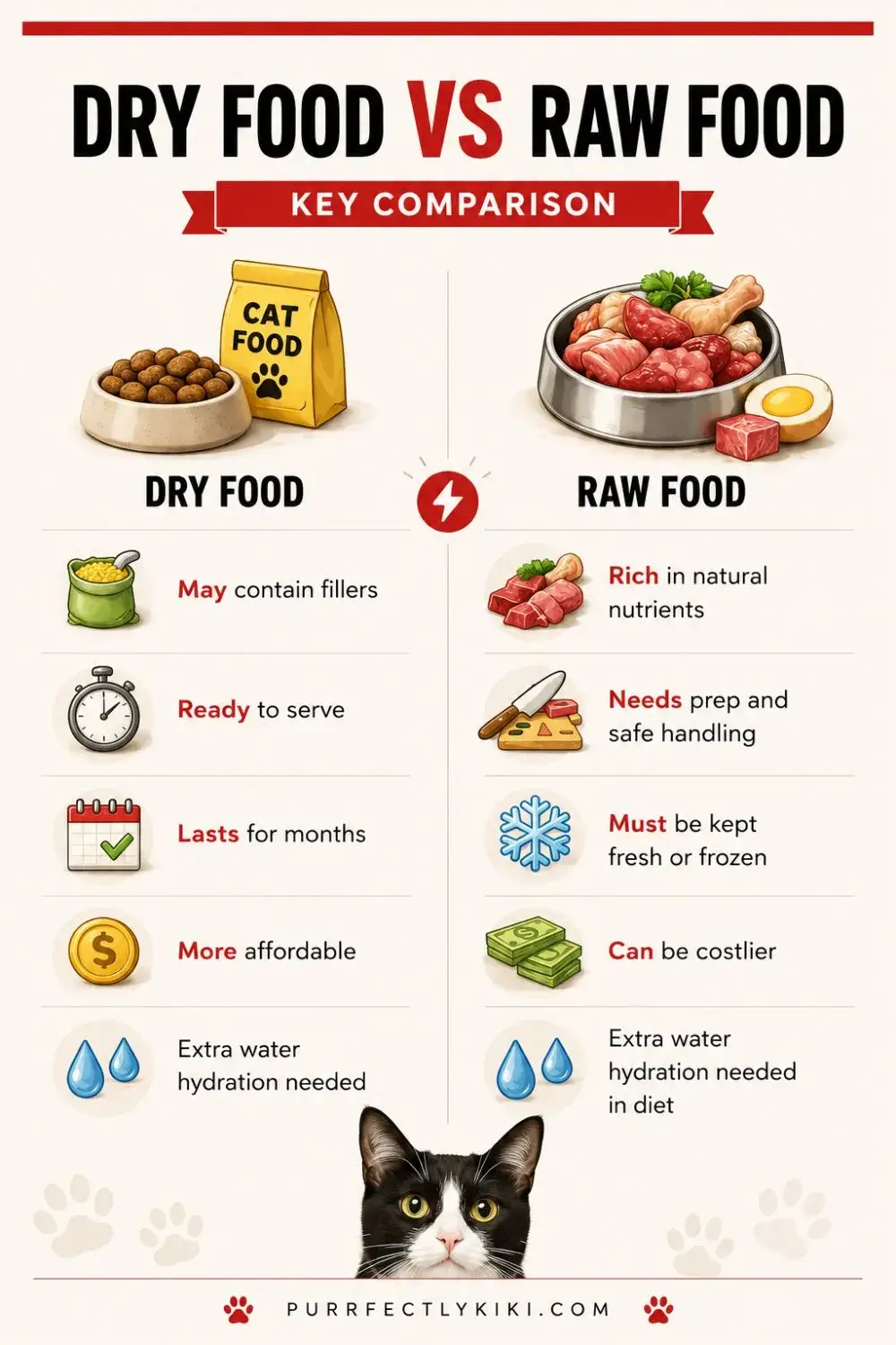 Dry Cat Food vs Cat Raw Food Comparison IAI